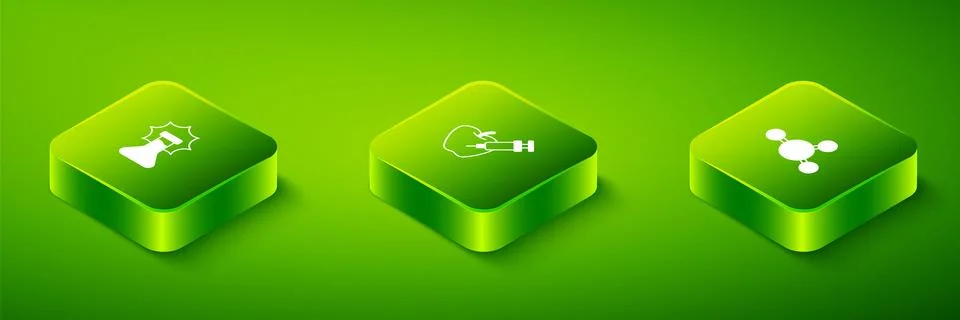 Set Isometric Genetically modified apple, Molecule and Explosion in the flask Stock Illustration