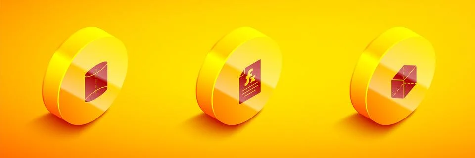 Set Isometric Geometric figure, Function mathematical symbol and Cube icon Stock Illustration