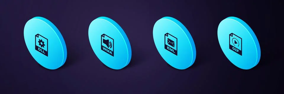 Set Isometric GIF file document, EML, WMA and DLL icon. Vector イラスト素材