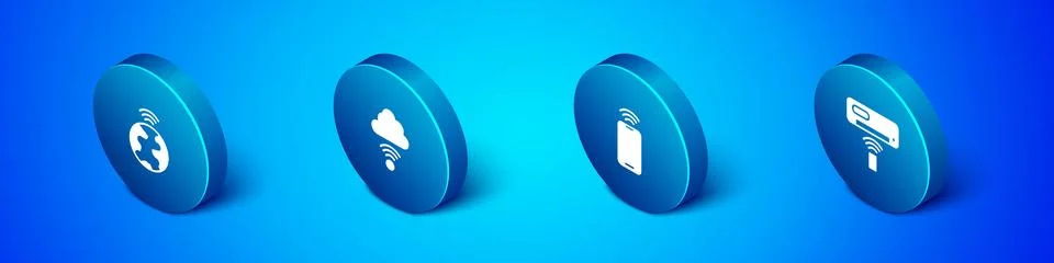 Set Isometric Global technology, Mobile with wi-fi wireless, Air conditione.. Stock Illustration