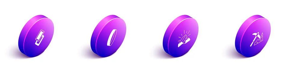 Set Isometric Gold bars, ring, and mining icon. Vector Illustrazione stock