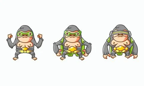 Set of isometric gorilla hero character evolution illustration, with white ba Illustrazione stock