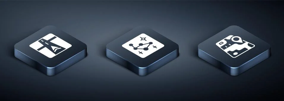 Set Isometric Gps device with map, City navigation and Great Bear constellation Stock Illustration