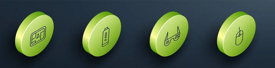 Set Isometric Gps device with map, Battery charge level indicator, Smart glasses Illustrazione stock