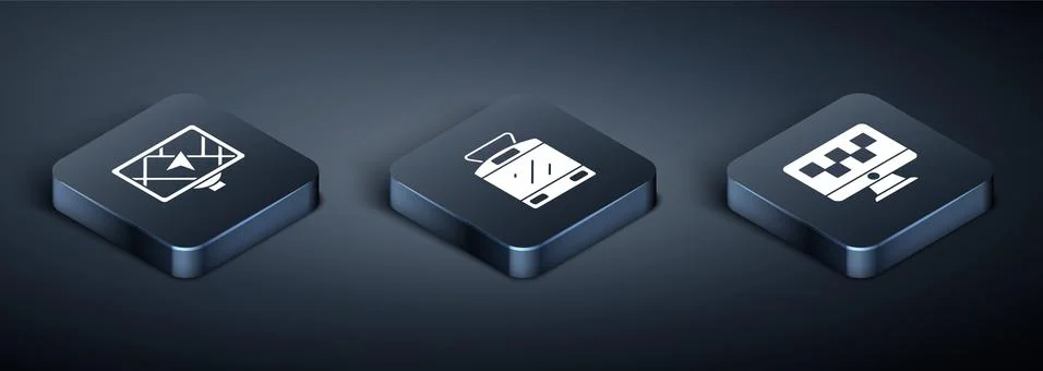 Set Isometric Gps device with map, Computer call taxi service and Tram and Stock Illustration