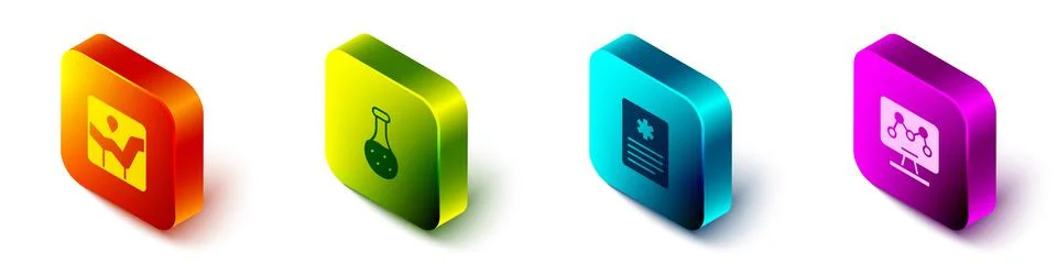 Set Isometric Graph chart infographic, Test tube, Patient record and Genetic  イラスト素材
