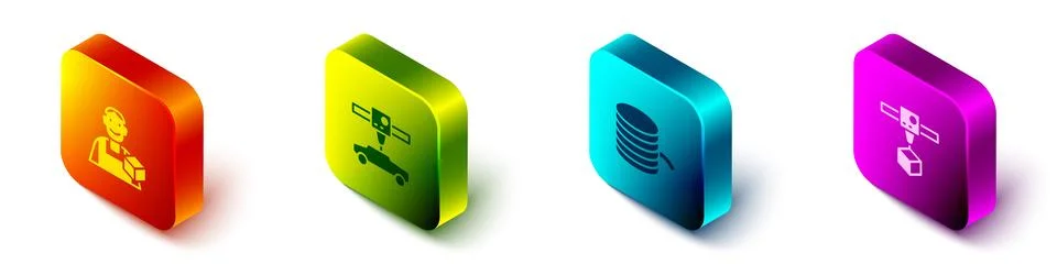 Set Isometric Graphic designer, 3D printer car, Filament for and cube icon Stock Illustration