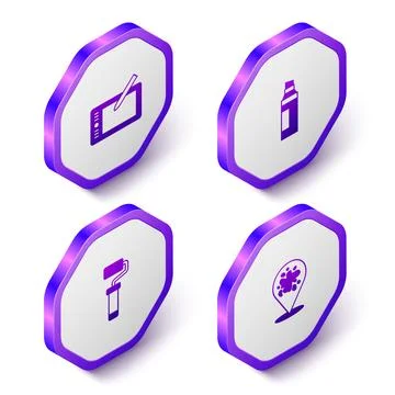 Set Isometric Graphic tablet, Marker pen, Paint roller brush and spray icon.. Illustration