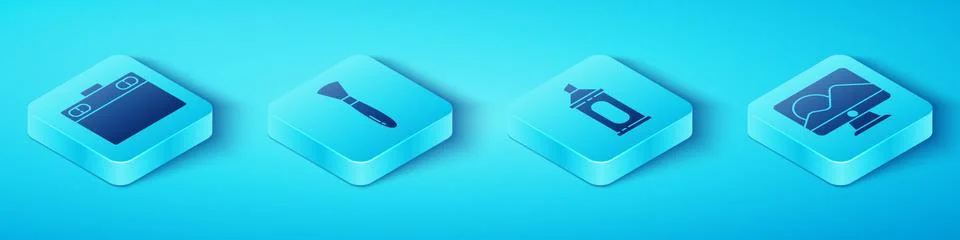 Set Isometric Graphic tablet, Paint brush, Computer monitor screen and Marker Stock Illustration