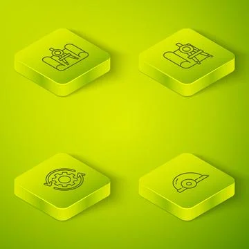 Set Isometric Graphing paper and compass, Gear arrows workflow, Worker safety Stock Illustration
