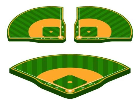 Set of isometric green baseball fields with marking lines. Team sports. Active Stock Illustration
