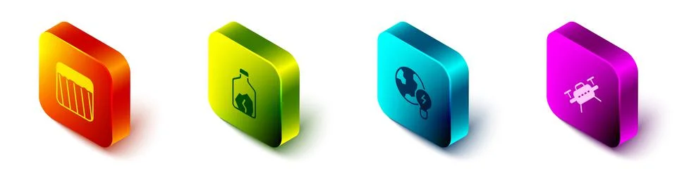 Set Isometric Ground, Ore mining, Global planet with bulb and Drone icon. Vector Stock Illustration