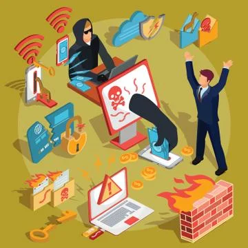 Set of isometric hacker icons Illustrazione stock