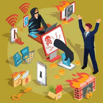 Set of isometric hacker icons Stock-Illustration