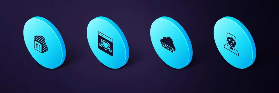 Set Isometric Hacker or coder, Web development, Browser with shield and Pro.. イラスト素材