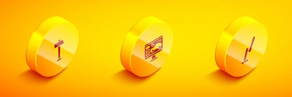 Set Isometric Hammer, Diagnostics condition of car and Windscreen wiper icon Illustrazione stock