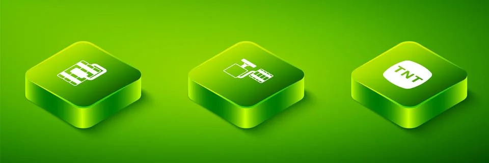 Set Isometric Handle detonator, Dynamite and icon. Vector Illustrazione stock