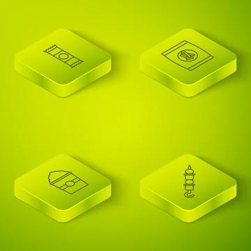 Set Isometric Hard bread chucks crackers, Popcorn in box, Grilled shish kebab Stock Illustration