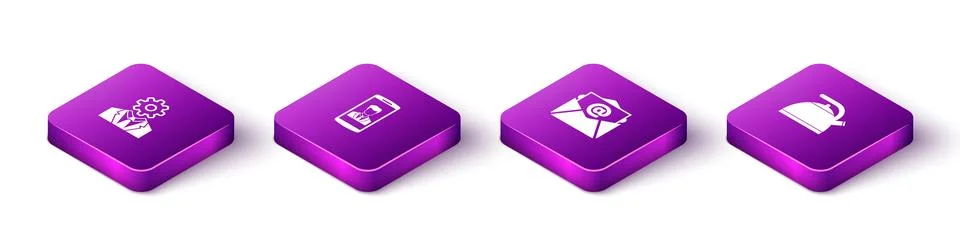 Set Isometric Head with gear inside, Smartphone contact, Mail and e-mail and  Ilustração Stock
