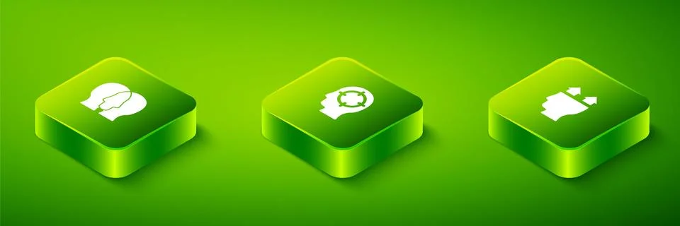 Set Isometric Head hunting, User of man and Project team base icon. Vector Stock Illustration