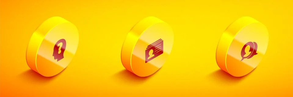 Set Isometric Head with question mark, Resume and Speech bubble chat icon Stock Illustration