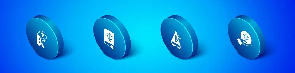 Set Isometric Head with question mark, Metronome pendulum, Psychology, Psi .. Illustrazione stock