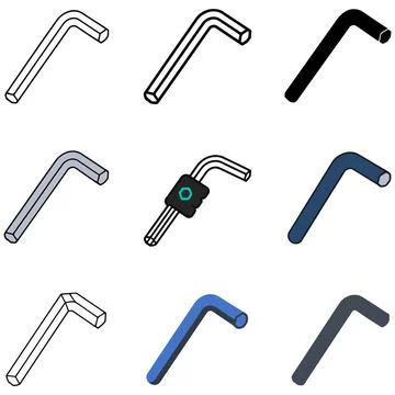 A set of isometric hexagonal L-shaped tool icons on a white background イラスト素材