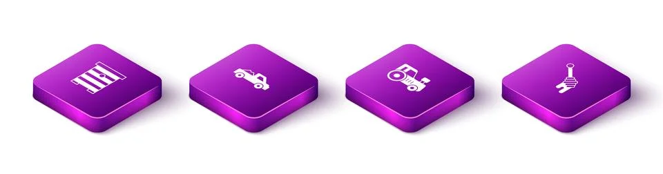 Set Isometric Hive for bees, Pickup truck, Tractor and Honey dipper stick i.. Illustrazione stock