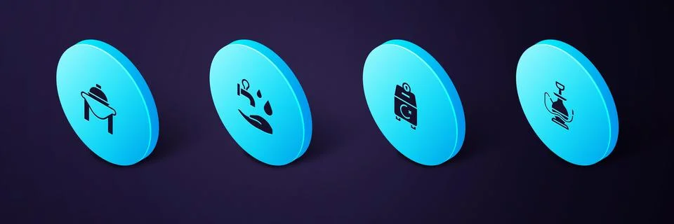 Set Isometric Hookah, Donate or pay your zakat, Wudhu and Table food icon. .. Illustrazione stock