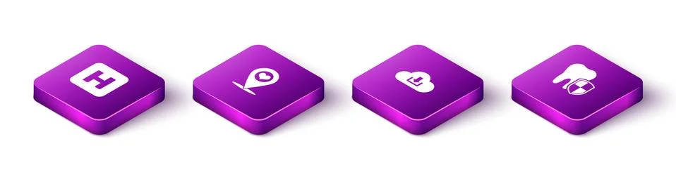 Set Isometric Hospital, Map pointer with heart, Cloud download and Dental Stock Illustration