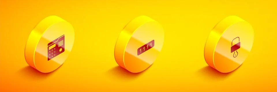 Set Isometric House intercom system, Password protection and Lock and key icon Stock Illustration