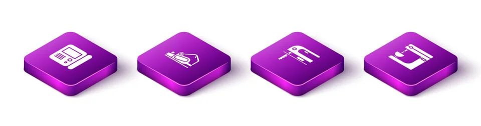 Set Isometric House intercom system, Electric planer tool, jigsaw and mixer icon Illustrazione stock
