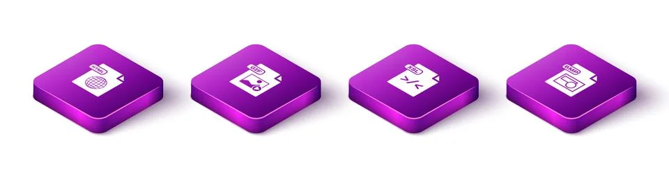 Set Isometric HTML file document, GIF, XSL and BMP icon. Vector Illustrazione stock