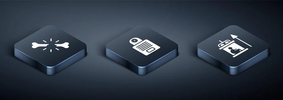 Set Isometric Human broken bone, Elevator for disabled and Intercom icon. Vector Stock Illustration