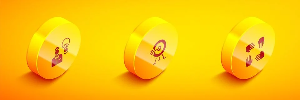 Set Isometric Human with lamp bulb, Target arrow and Project team base icon Stock Illustration