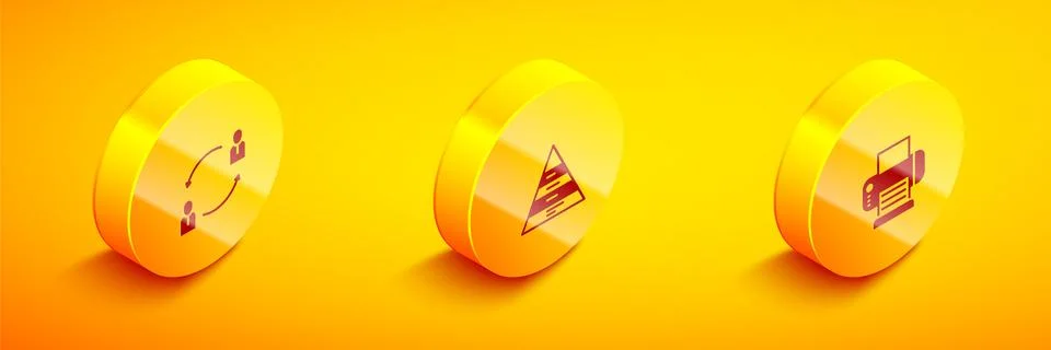 Set Isometric Human resources, Pyramid chart infographics and Printer icon Stock Illustration