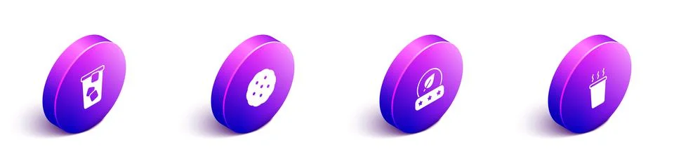 Set Isometric Ice tea, Cookie or biscuit, Tea leaf and Cup of icon. Vector Stock Illustration