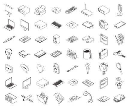 Set of isometric icons computer technology and office equipment Stock Illustration