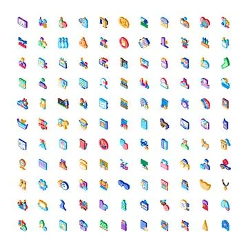 Set of isometric icons representing diverse concepts 库存插图