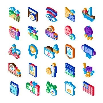Set of isometric icons representing diverse industries Ilustración de archivo
