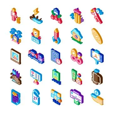 Set of isometric icons representing various modern services Stockillustratie