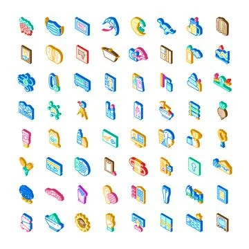 Set of isometric icons representing various objects Stock Illustration