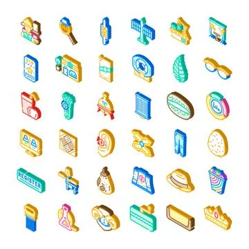 Set of isometric icons representing various digital concepts Stock Illustration