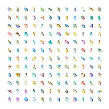 Set of isometric icons of various objects Stock Illustration