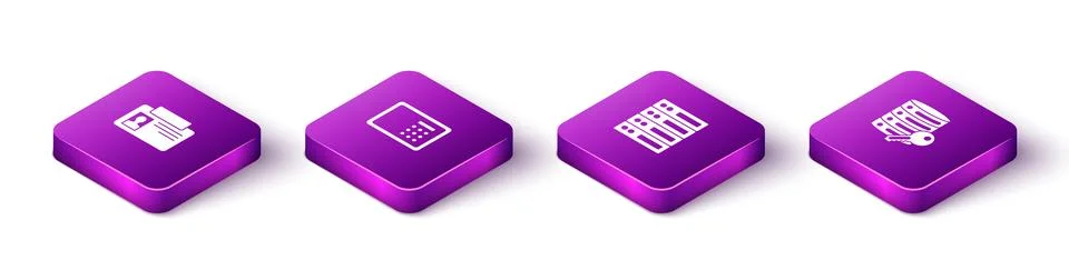 Set Isometric Identification badge, Safe, Server, Data, Web Hosting and secur Stock Illustration