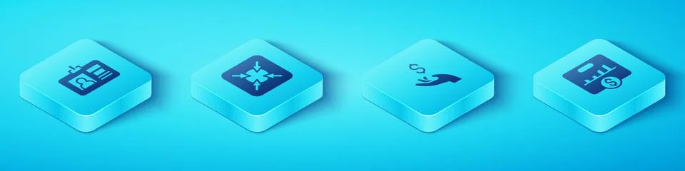 Set Isometric Identification badge, Target, Key performance indicator and Hand Stock Illustration