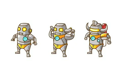 Set of isometric illustration of robot character evolution, from basic, inter Stock Illustration