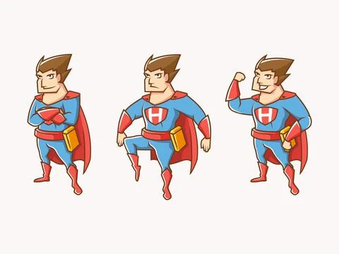 Set isometric illustration of super hero male with different pose Stock Illustration
