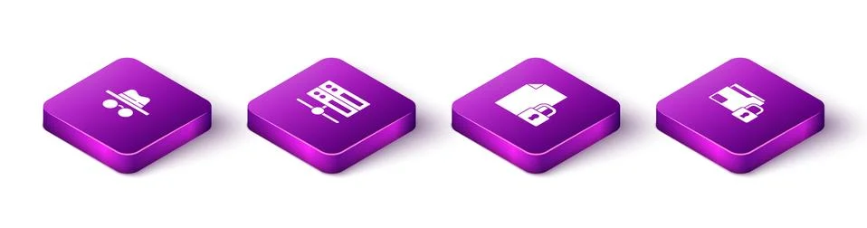 Set Isometric Incognito mode, Server, Data, Web Hosting, Document and lock and 스톡 일러스트