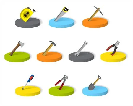Set of isometric industrial tools on a round base Illustrazione stock